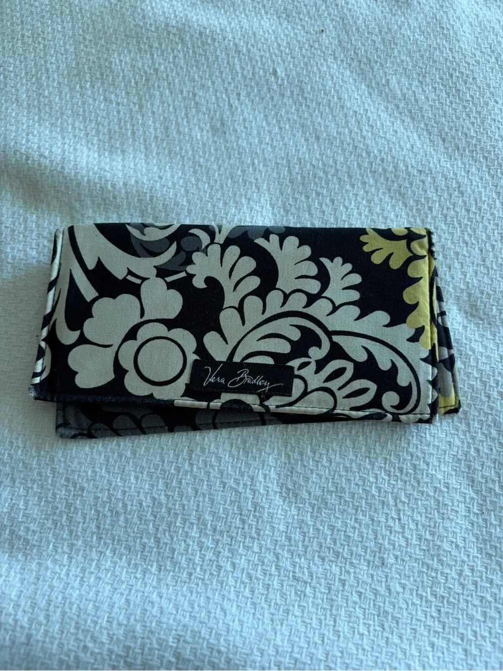 Vera Bradley “Baroque” Black, Cream and Yellow Floral Foldover Checkbook holder